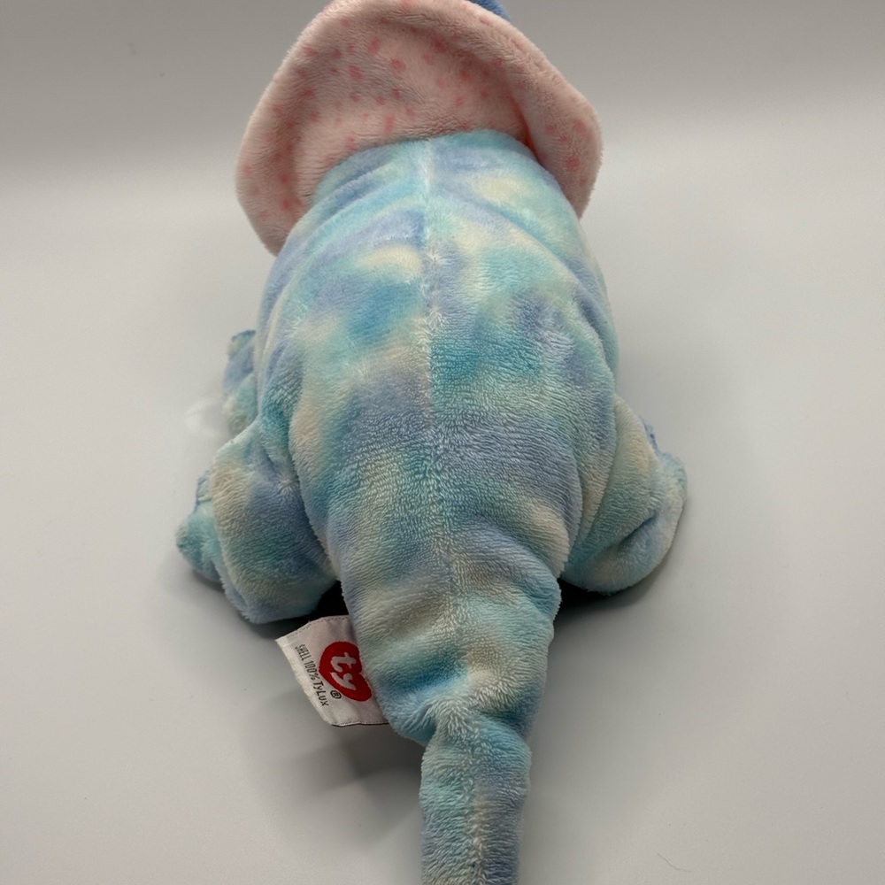 2006 Ty Pluffies Tromps Triceratops Dinosaur Plush Stuffed Toy Tye Dye Blue 12” - Picture 5 of 15